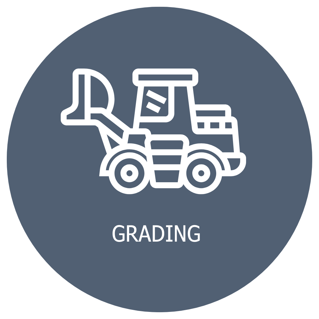 Icon of a bulldozer or heavy machinery used for grading, with the text 'GRADING' below the ico